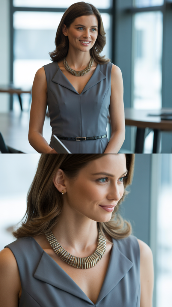 Gray Pencil Dress with Statement Necklace