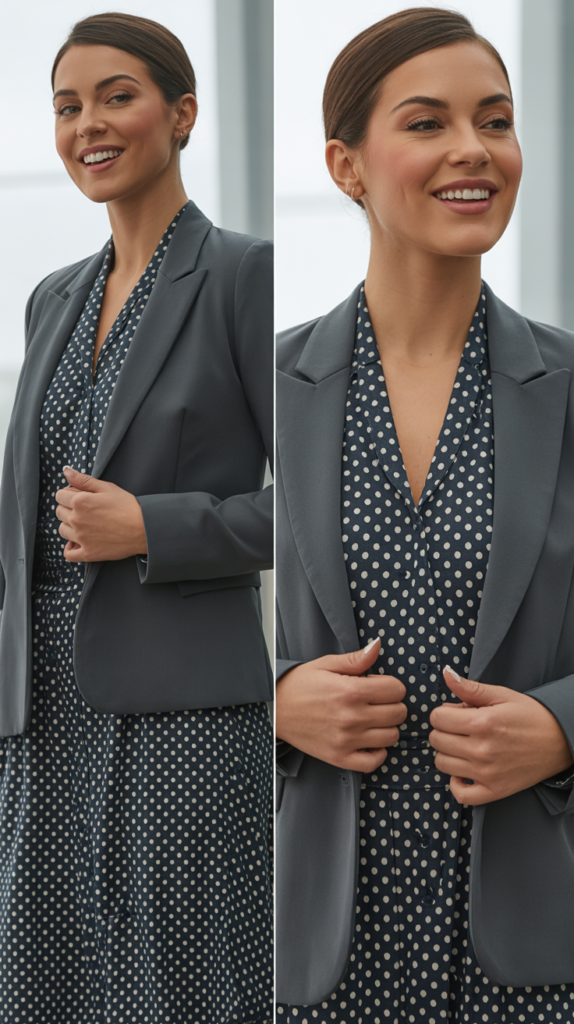 Polka Dot Dress with Solid Blazer