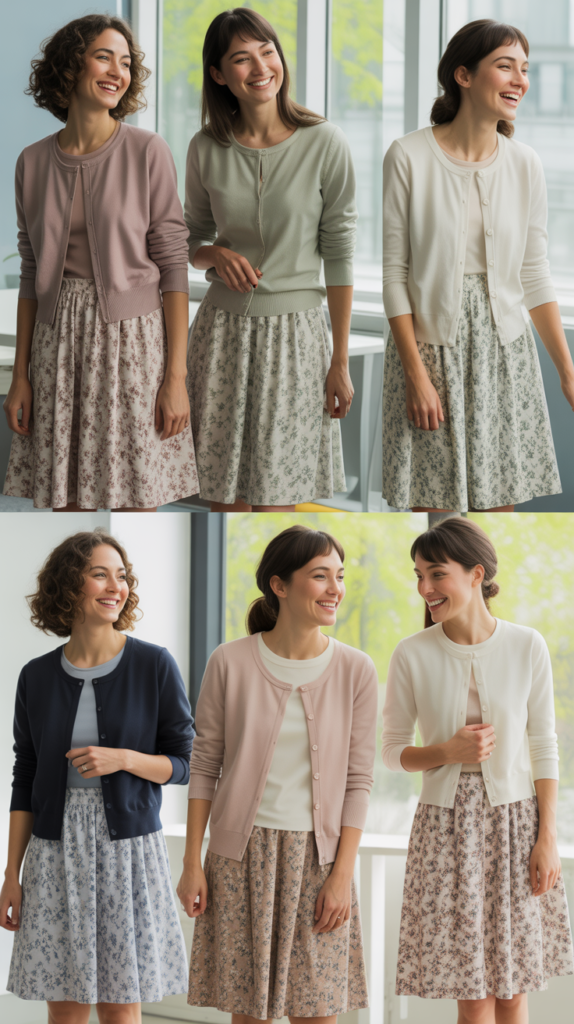 Floral Print Skirt with Solid Cardigan