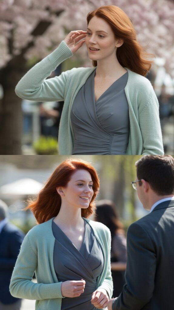 Seafoam Green Cardigan with Grey Dress