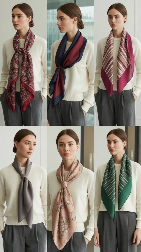 Statement Scarf Over Simple Sweater and Trousers