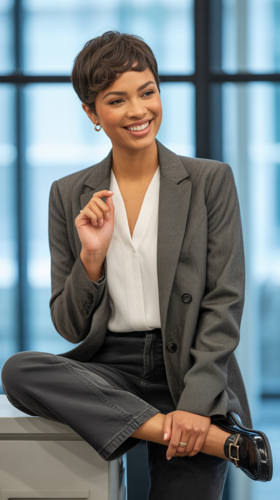 Work-Ready Business Casual Outfits for Women With Pixie Cuts