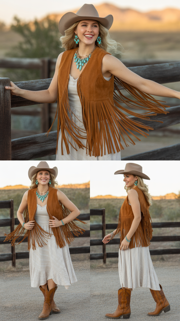 Suede Fringe Vest Layering