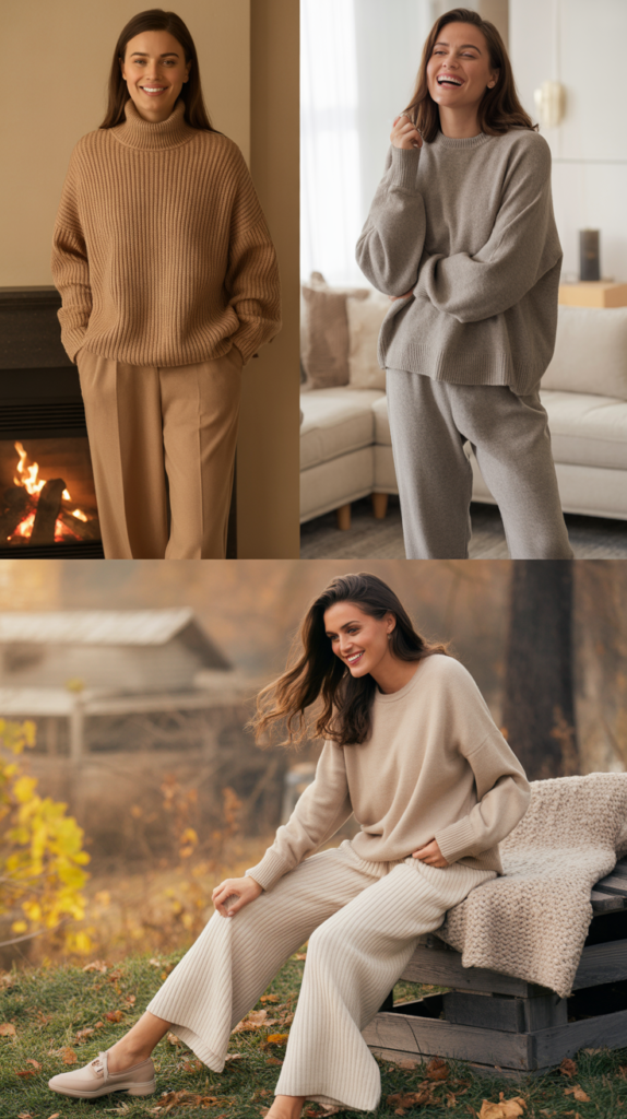 Neutral Knit Sweater with Matching Pants