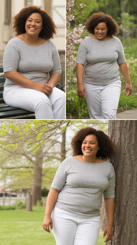 Striped Boat Neck Top with White Jeans