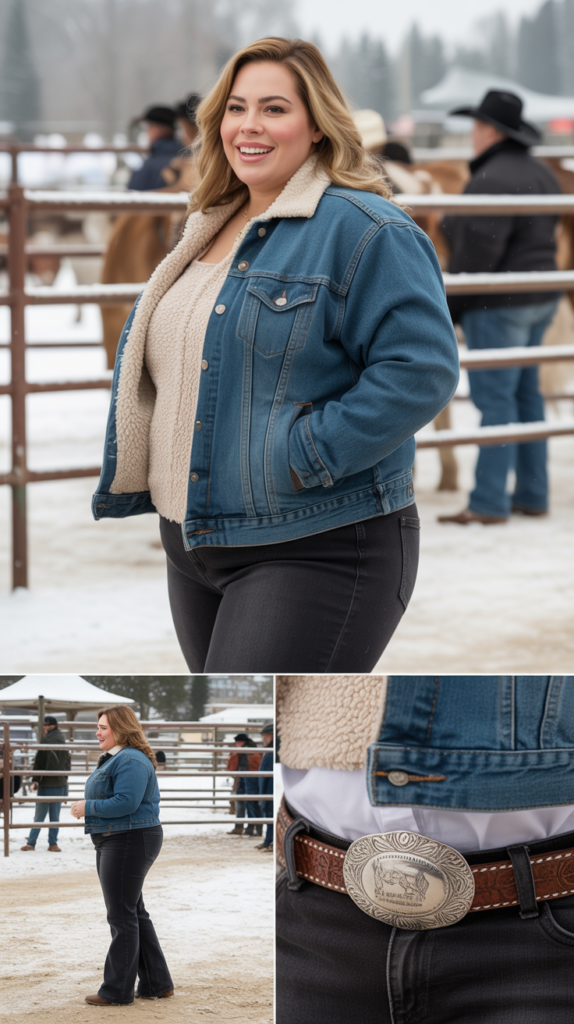 Sherpa-Lined Denim Jacket with Bootcut Jeans