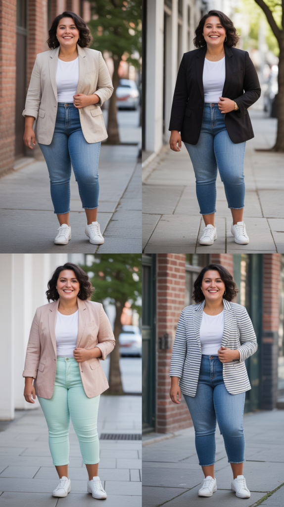 Cropped Jeans With Sneakers And Blazer