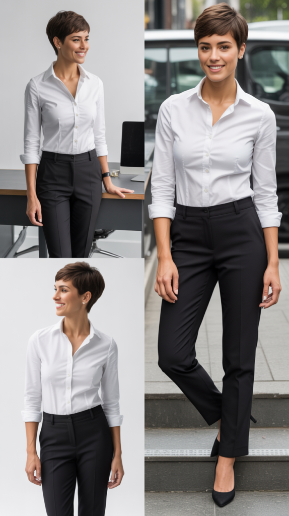 Classic White Button-Down with Black Tailored Pants
