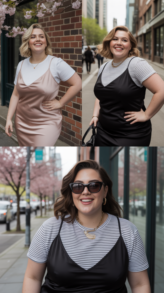 Slip Dress with T-Shirt Layered