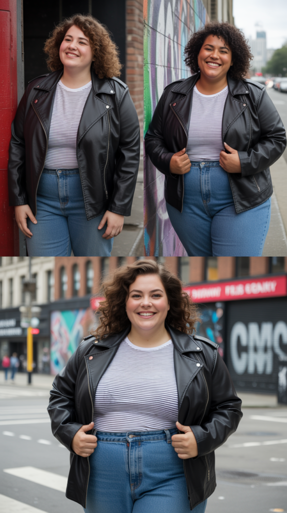Leather Jacket and Striped Tee with Mom Jeans