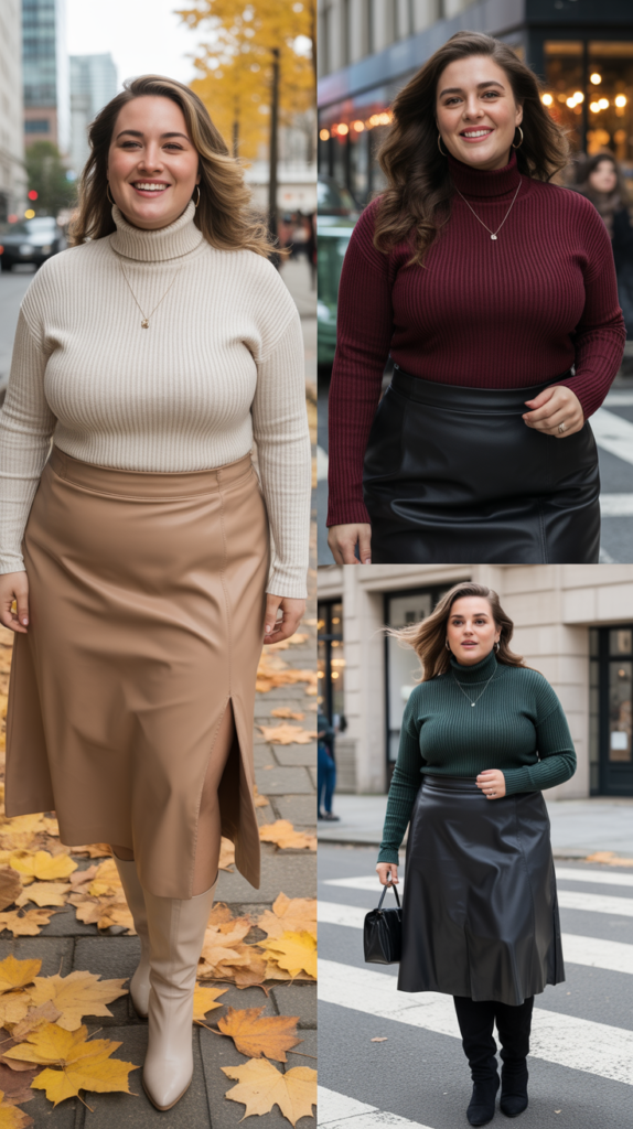 Ribbed Turtleneck with High-Waisted Midi Skirt