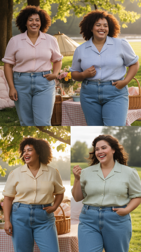 Gingham Top and Mom Jeans