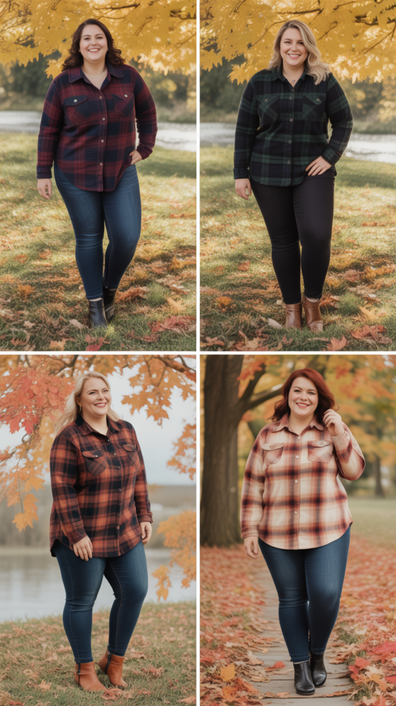  Plaid Shirt with Dark Skinny Jeans and Booties
