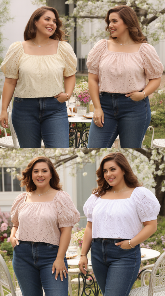 Eyelet Top and Mom Jeans