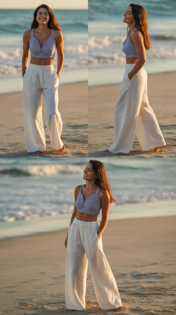 White Linen Pants with Crop Top