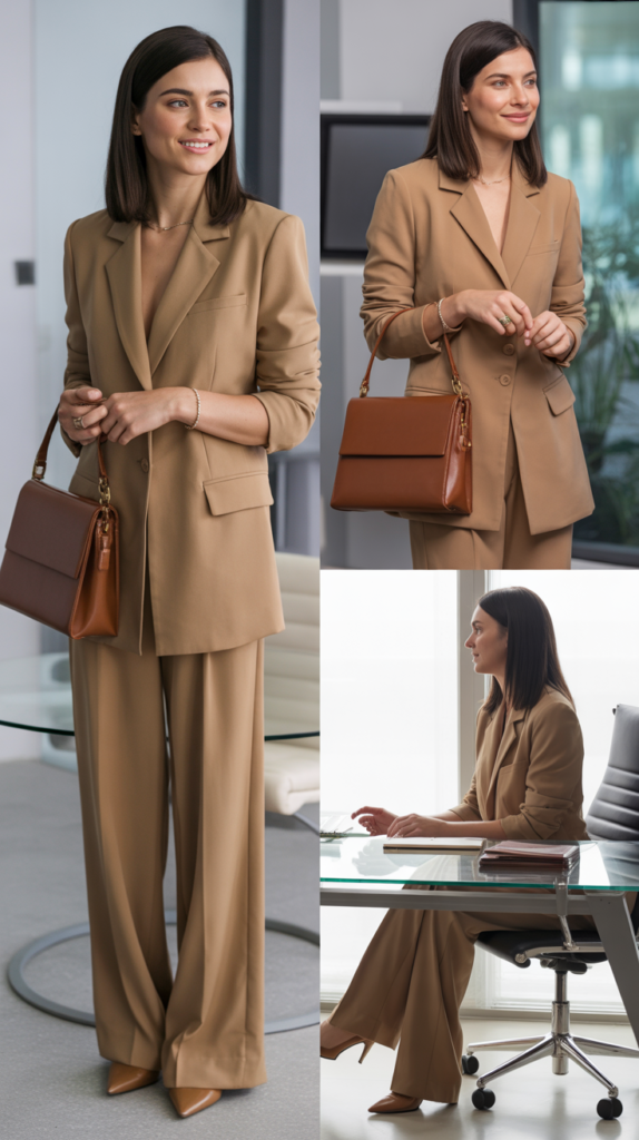 The Classic Camel Blazer and Wide-Leg Trousers