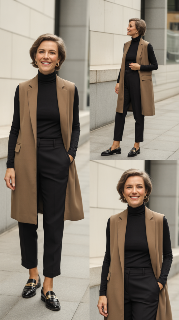  Long Vest with Fitted Turtleneck