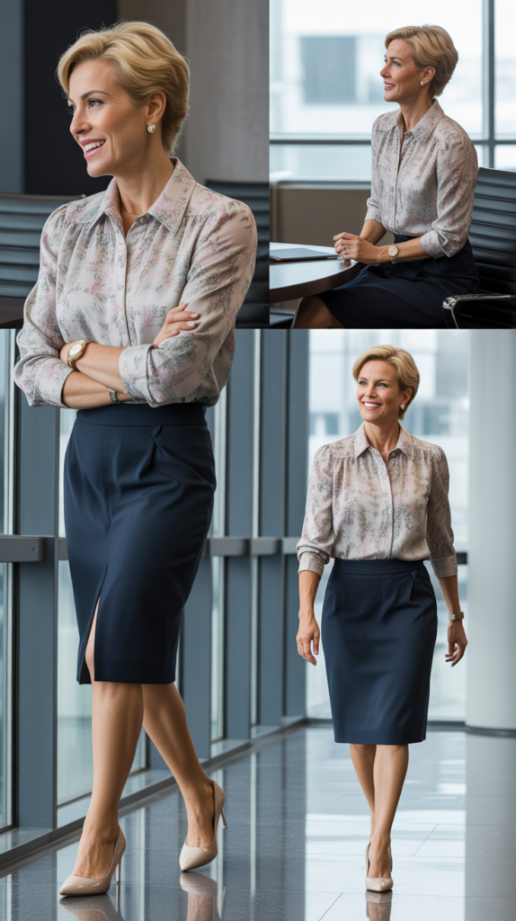 Printed Blouse with Solid Skirt