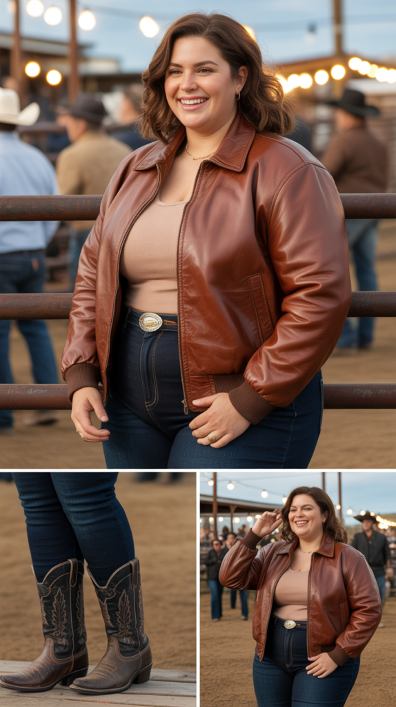  Leather Bomber Jacket with High-Waisted Jeans