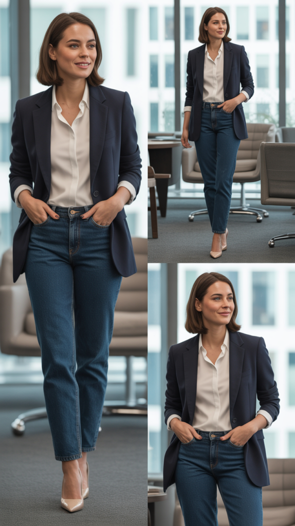  Classic Dark Wash Jeans with Blazer