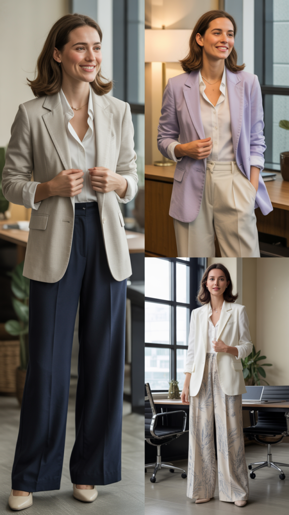 Blazer and Wide-Leg Trousers Combination