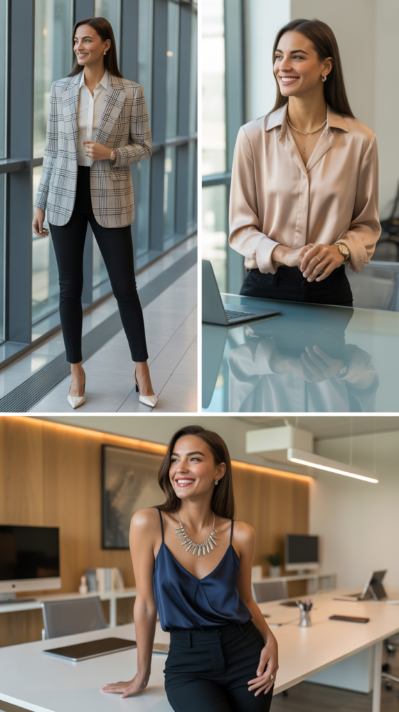 Plaid Blazer with Black Skinny Pants