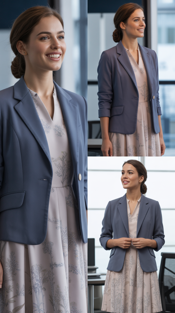 Floral Print Dress with Solid Blazer