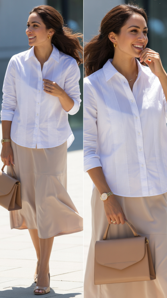 Cotton Button-Down with Midi Skirt