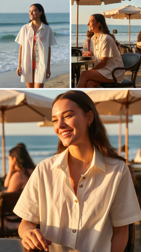 Button-Front Shirt Dress as Beach Cover