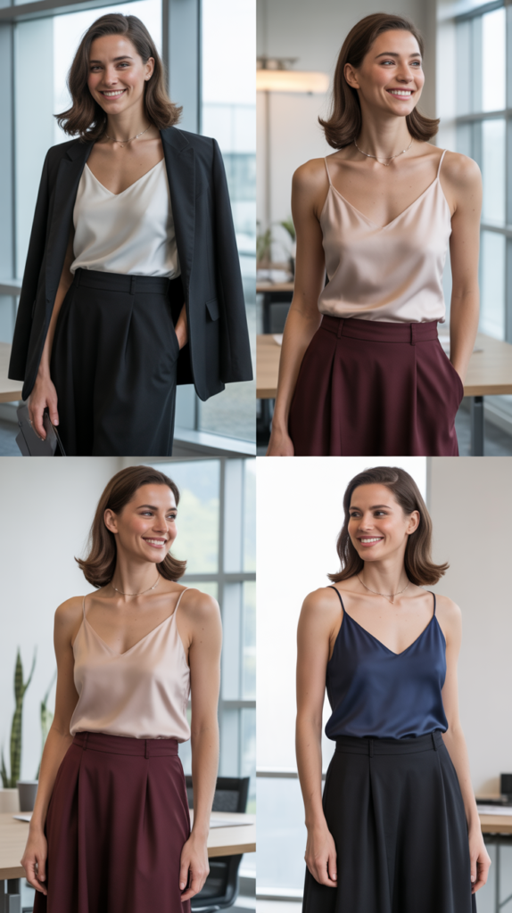 High-Waisted Skirt with Silk Camisole