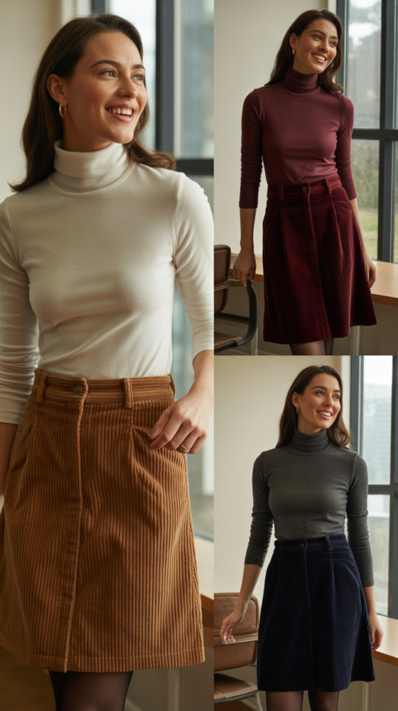 Corduroy Skirt with Lightweight Turtleneck