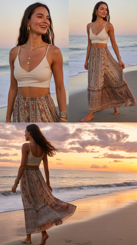 Bohemian Maxi Skirt with Crop Top
