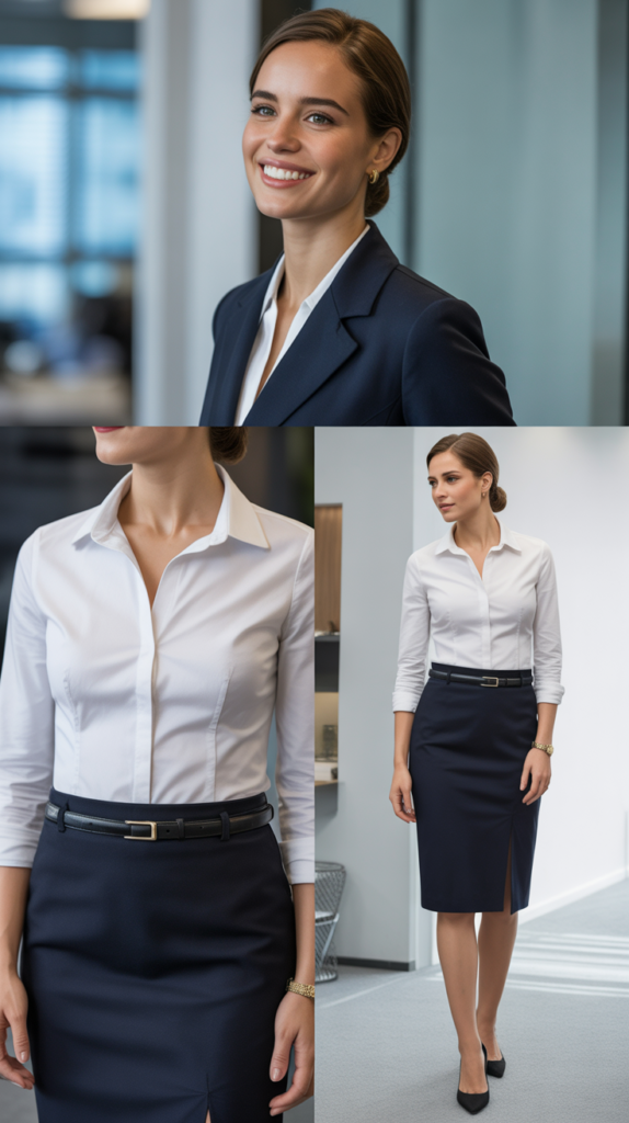 Classic Pencil Skirt with White Button-Down Shirt