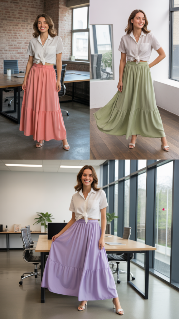 Maxi Skirt with Tucked Blouse