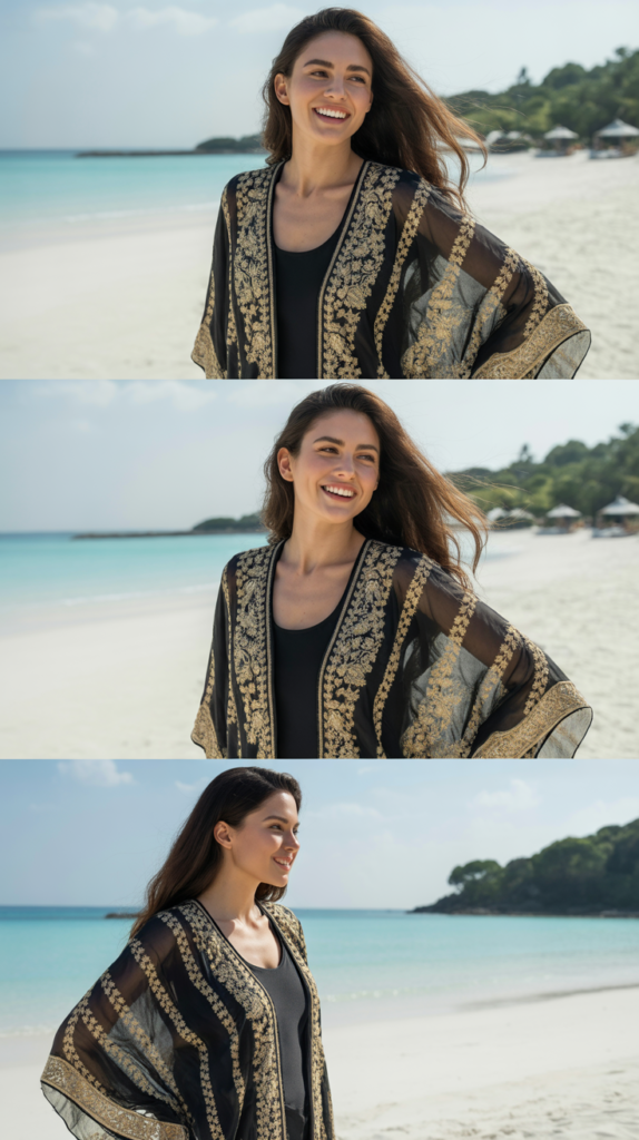 Kaftan Coverup with Minimalist Swimsuit