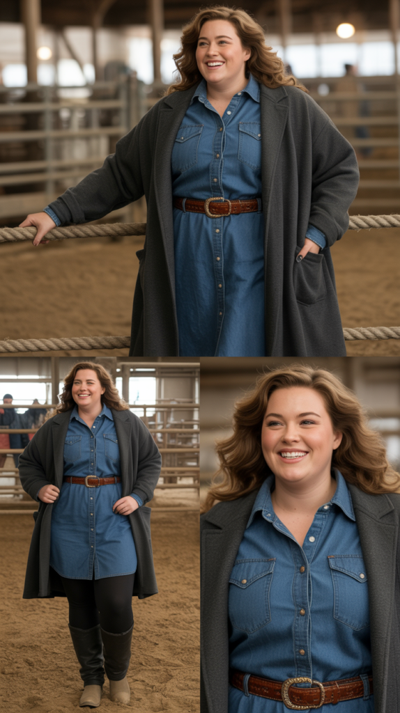  Long Cardigan Coat with Western Shirt Dress