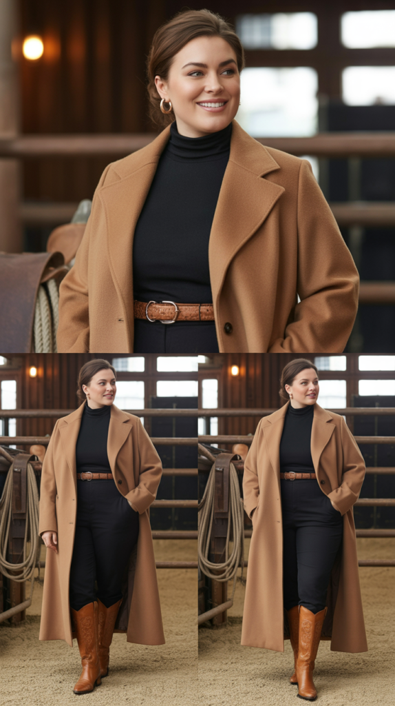 Belted Wool Coat with Turtleneck Dress