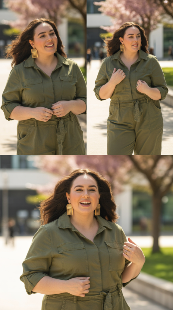 Utility Jumpsuit with Statement Earrings