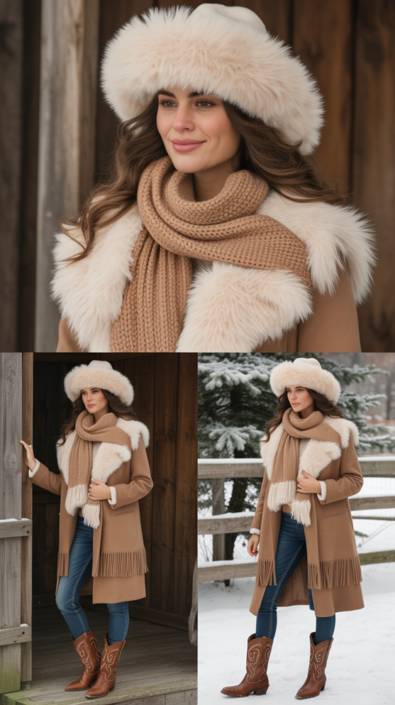  Fur-Trimmed Hat and Scarf Set
