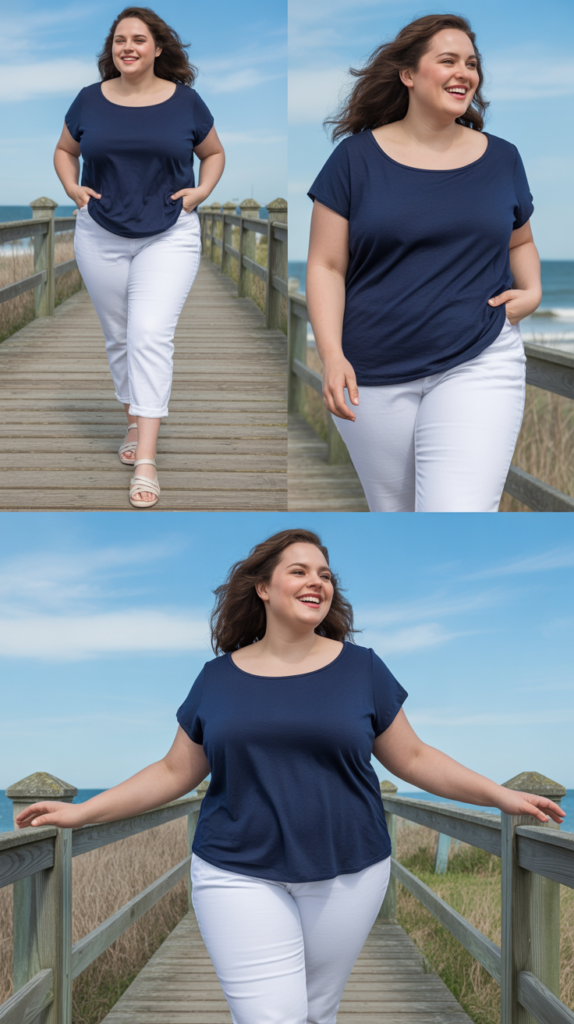 White Jeans With Navy Blue Top