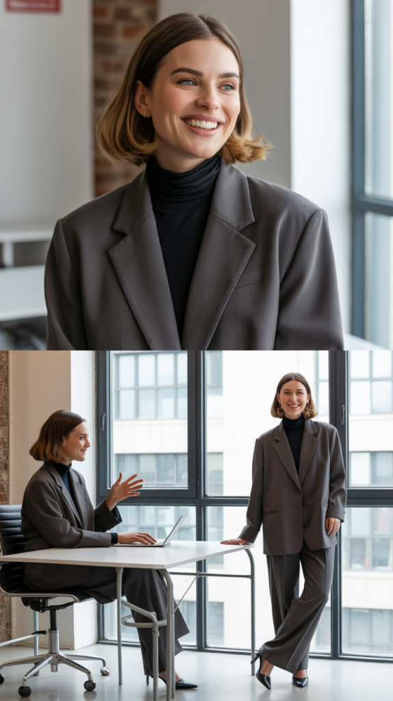  Oversized Blazer with Slim Turtleneck and Trousers