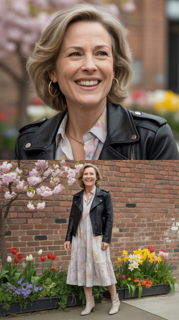 Leather Jacket with Floral Dress