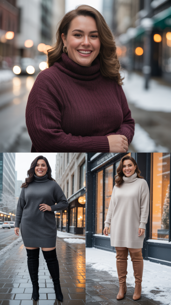 Turtleneck Sweater Dress with Over-the-Knee Boots