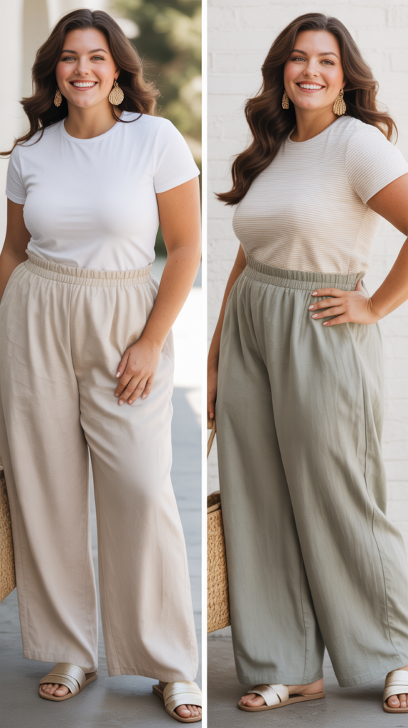 Wide-Leg Linen Pants with Tucked-In Tee