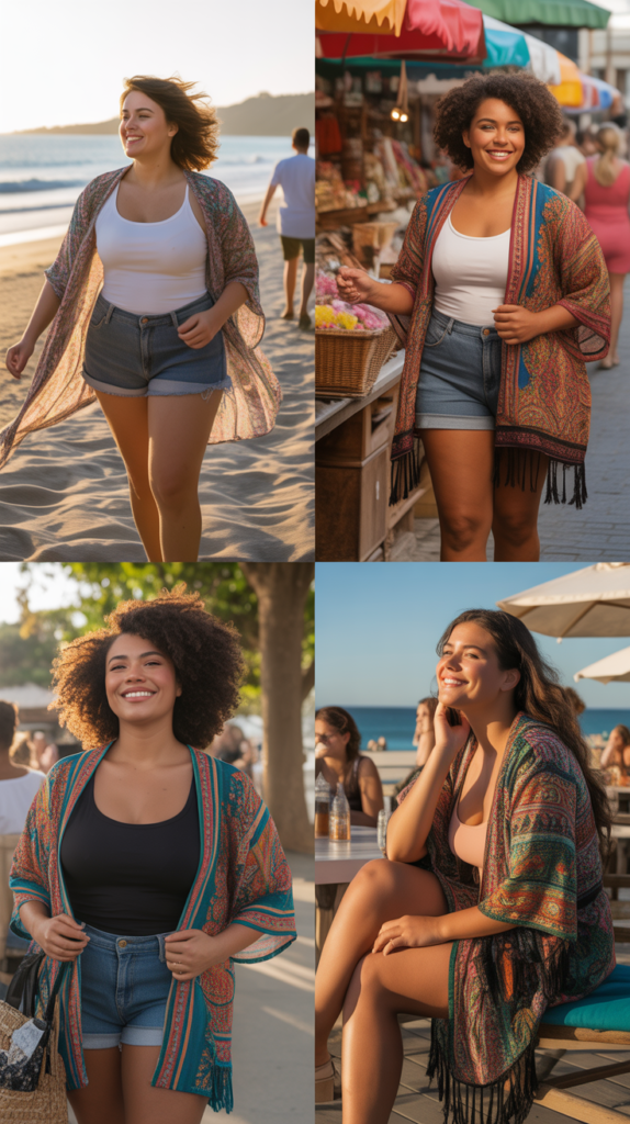 Bohemian Kimono Over Tank and Shorts