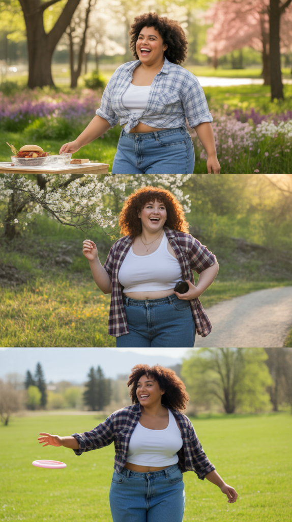 Button-Down Shirt Tied at Waist with Mom Jeans