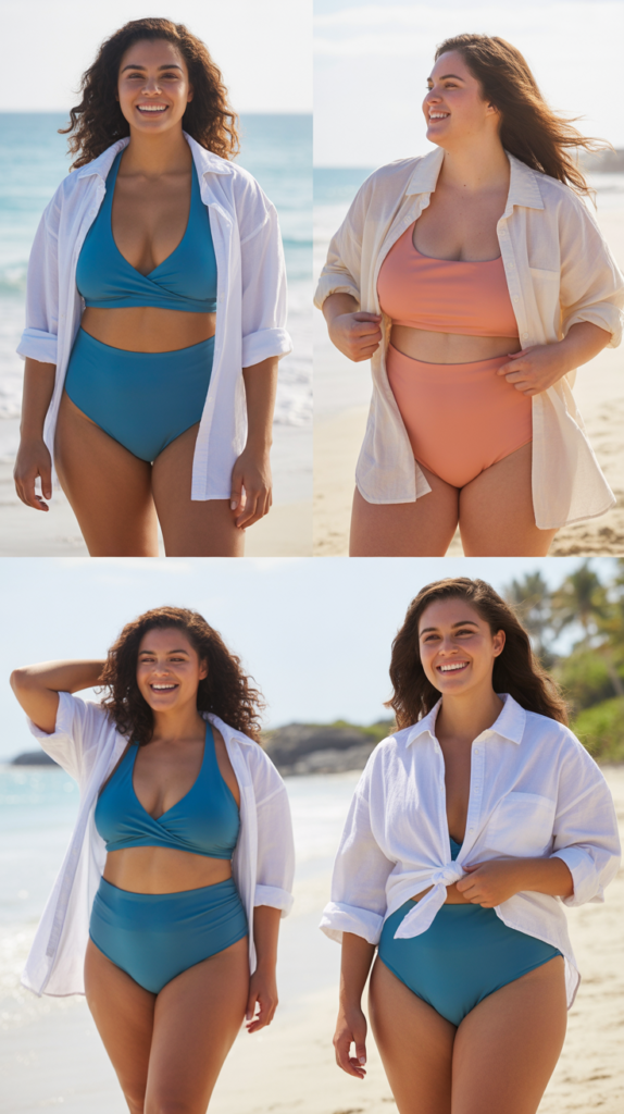  High-Waisted Bikini with Oversized Button-Down Shirt