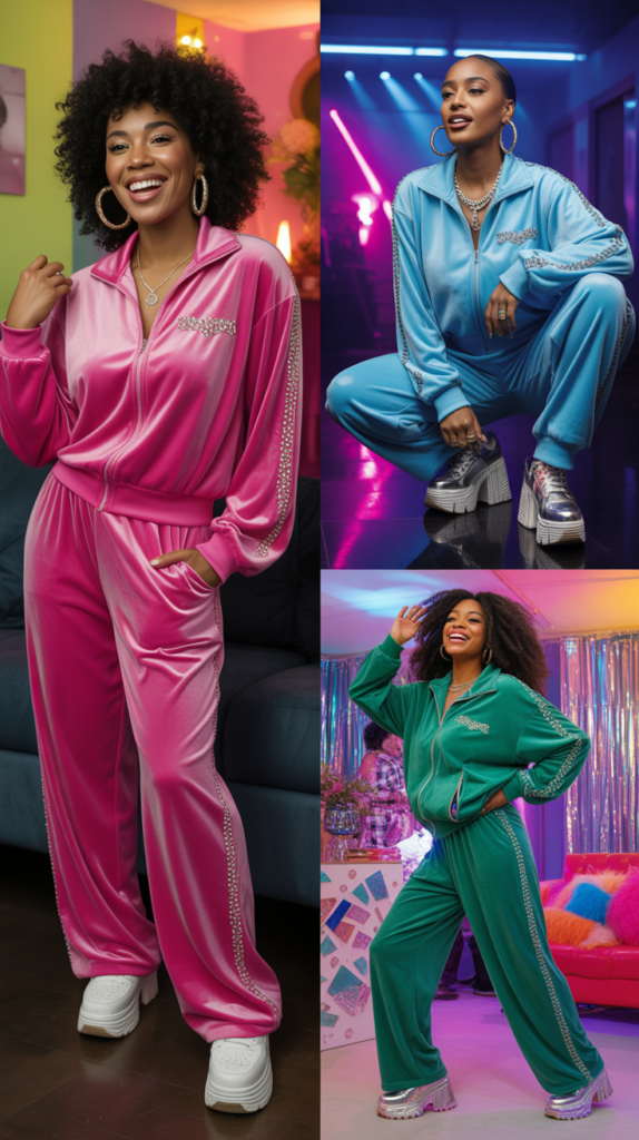 Velour Tracksuit With Rhinestone Details