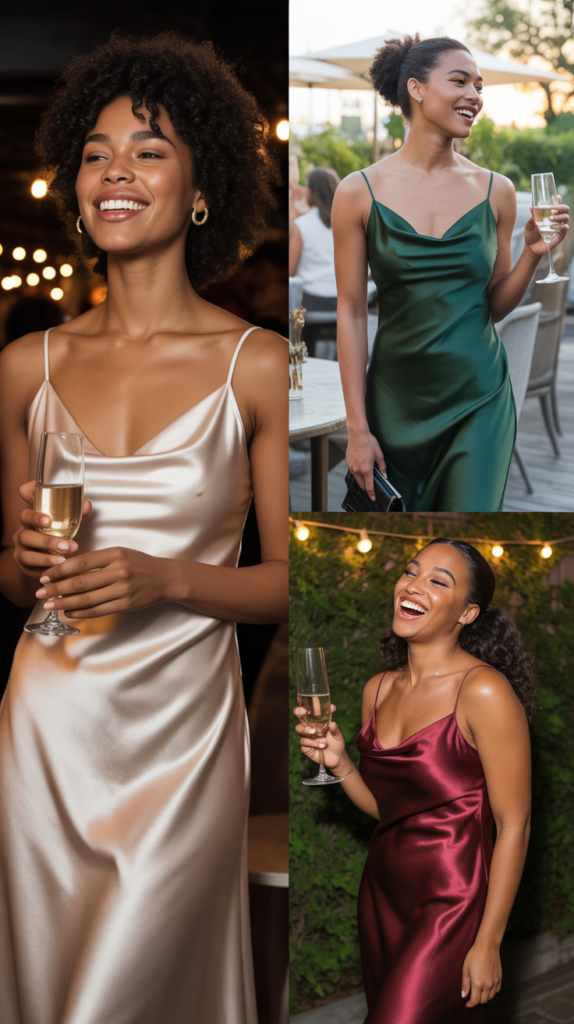 Satin Slip Dresses Worn As Outerwear