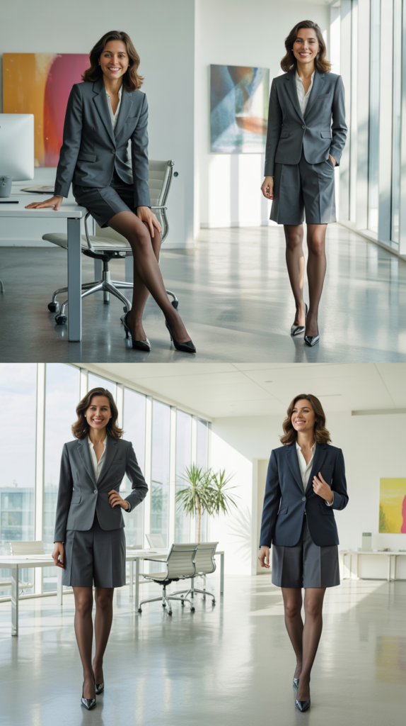 Knee-Length Shorts with Blazer and Tights